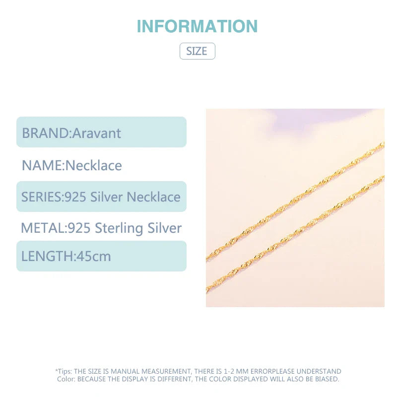 Aravant 925 Silver 1.3mm 18K Gold Water Wave Necklaces Chains For Women Fashion Jewelry