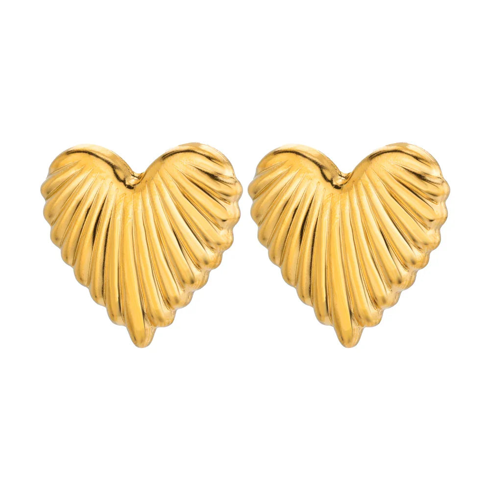 Heart Stripe Chunky Stud Earrings for Women Stainless Steel Gold Color Wedding Aesthetic Earring New Jewelry Accessories BFF