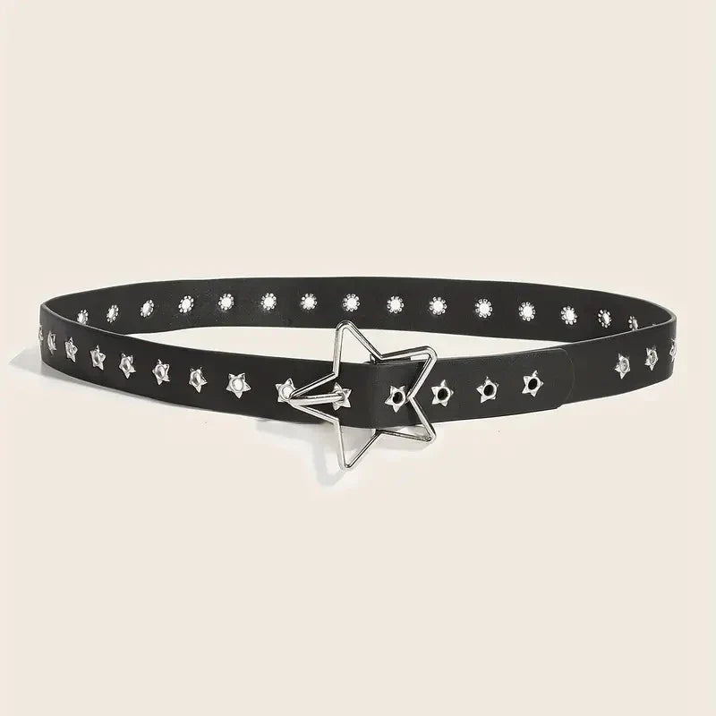 Y2K Punk Star Rivet Black Red Goth Faux Leather Belt Unisex - Image 5