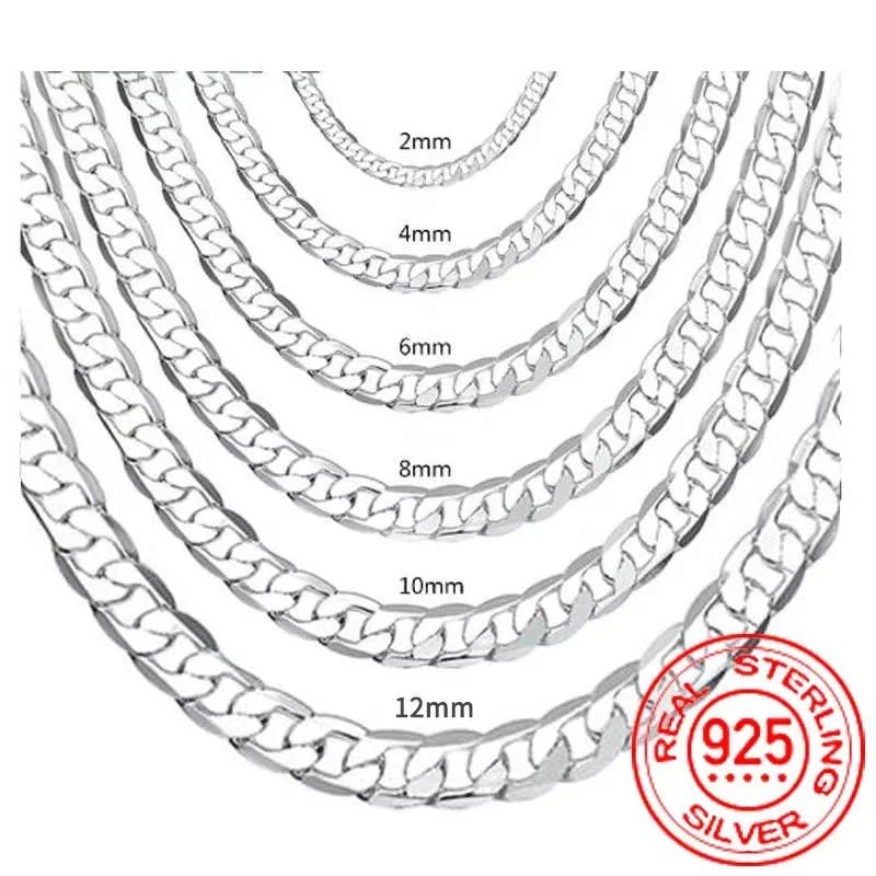 Wholesale 925 Sterling Silver Necklace Width 2-12MM Long 40-75cm Lobster Clasp Chain Men Women Fashion Punk Necklaces Jewelry