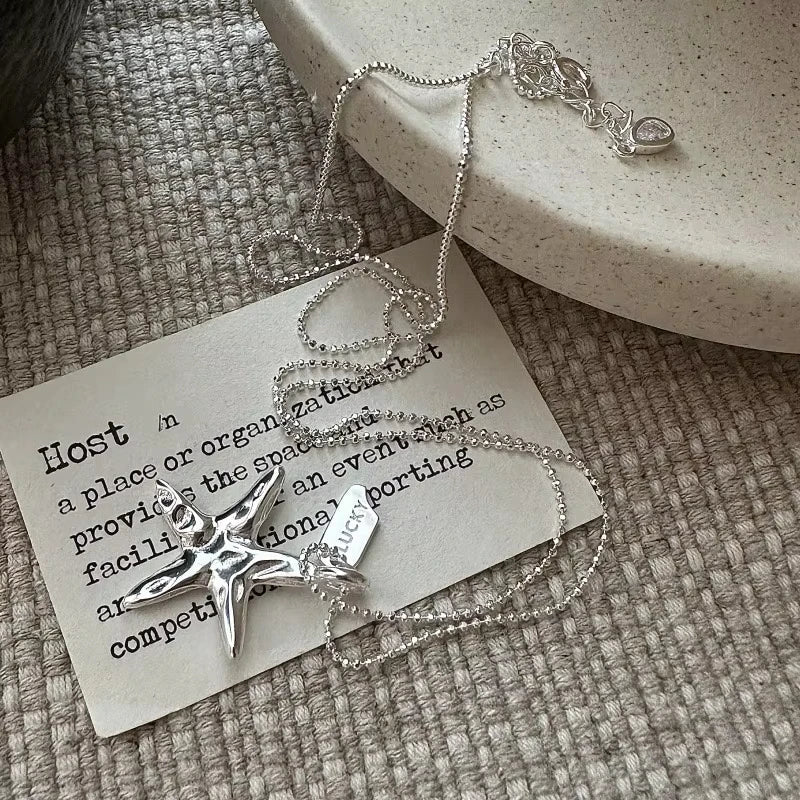 925 Sterling Silver Necklace Cute Five Pointed Star Smile Dimple Pendant for Women Girl Jewelry Gift Dropshipping Wholesale