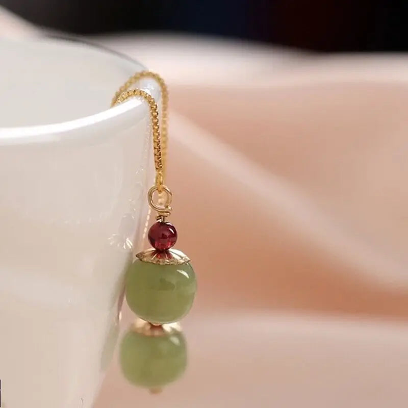 VENTFILLE Gold Color Hetian Jade Earrings for Women Green Round Jewelry Girls Gift  Dropshipping Wholesale