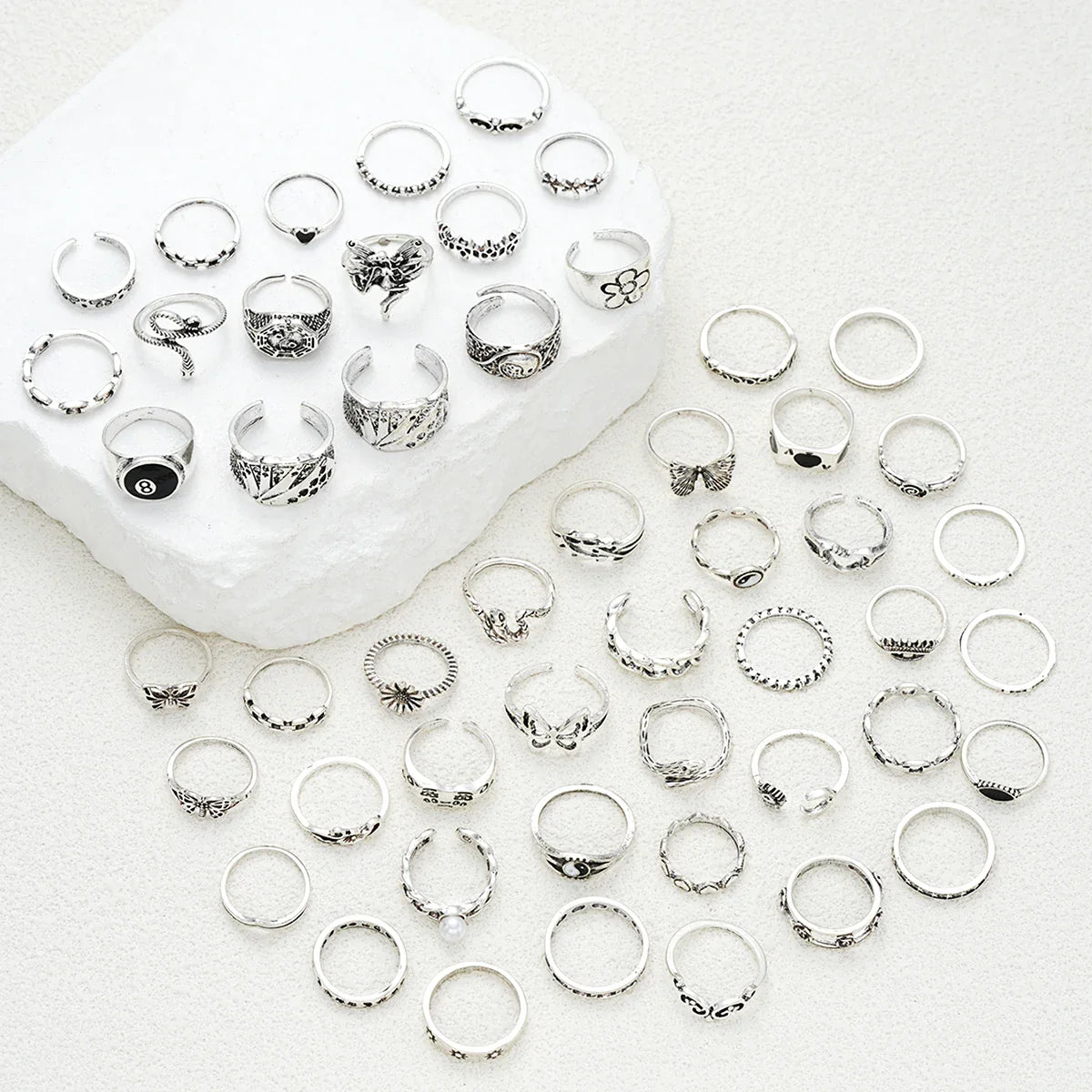 51pcs Gothic Punk Ring Set For Women Men Fashion Butterfly Heart Snake Design Match Ring Daily Wear Halloween Jewelry Gifts New