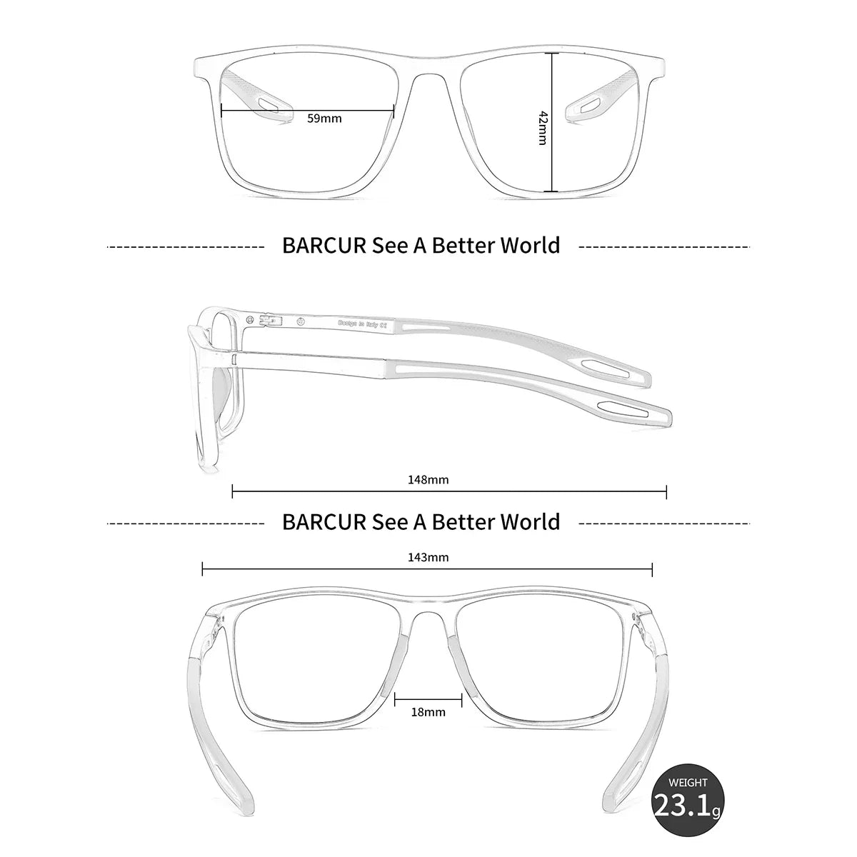 HD Transparent Sports Reading Glasses - Ultra-Light PC Frame