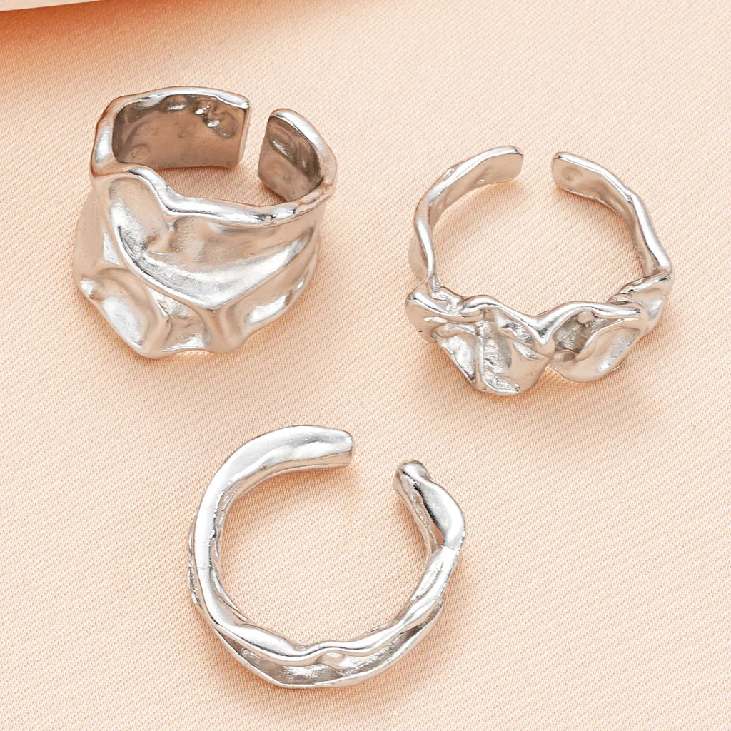3 Pcs Punk Chunky Irregular Rings Set for Women Creative Geometric Adjustable Open Finger Rings Fashion Statement Jewelry Girls
