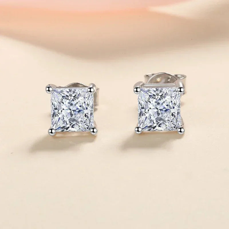 NeeTim 1ct Princess Cut Moissanite Earrings for Women S925 Sterling Silver with Gold Plated Ear Studs Wedding Party Fine Jewelry