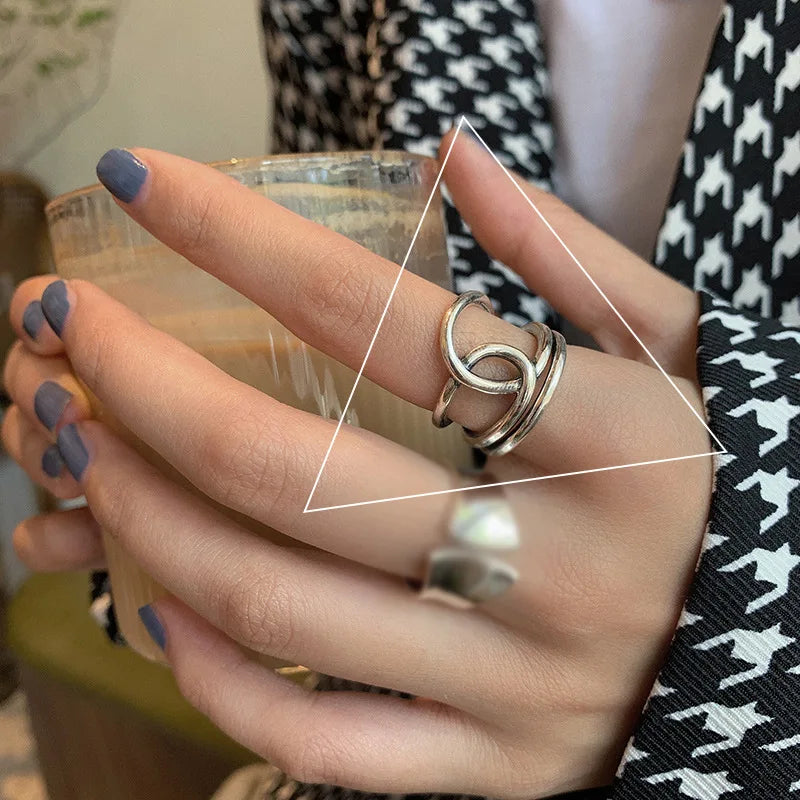 VENTFILLE 925 Sterling Silver Finger Rings New Fashion Creative Cross Hollow Chain Geometric Party Jewelry Gifts