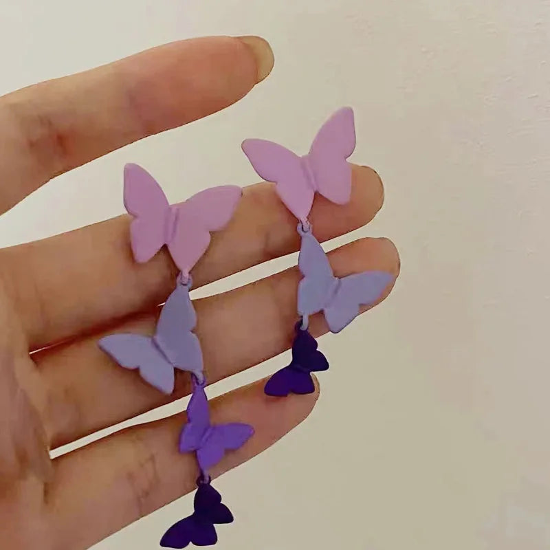Purple Mini 3D Butterfly Stud Earrings Women's Romantic Wedding Valentine's Day Jewelry Gift Cute Style