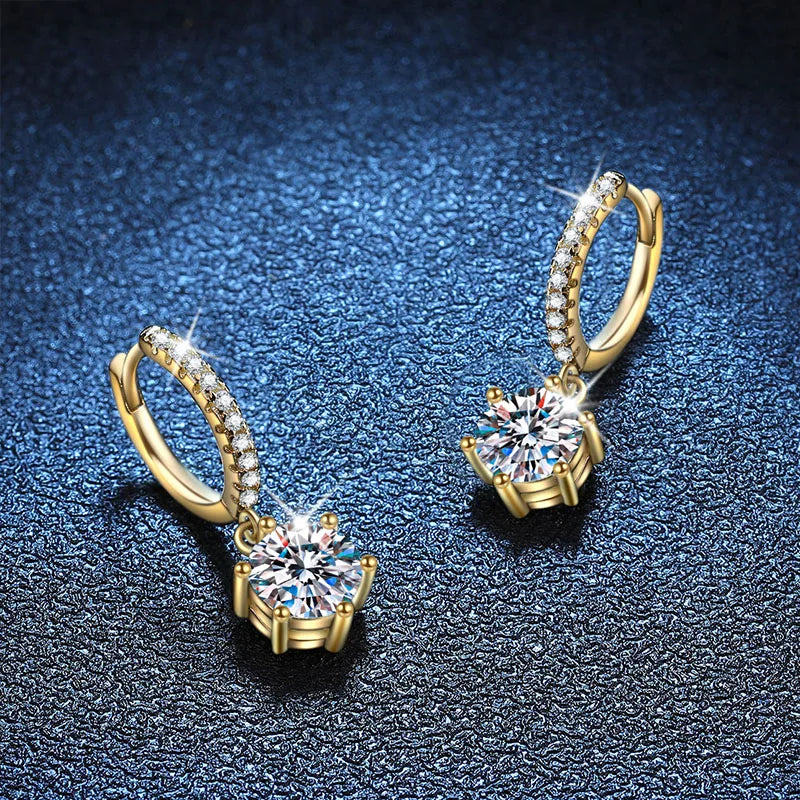NeeTim 0.5ct 1ct Moissanite Drop Earrings S925 Sterling Silver with Gold Plated Wedding Jewelry With Certificate Hoop Earrings