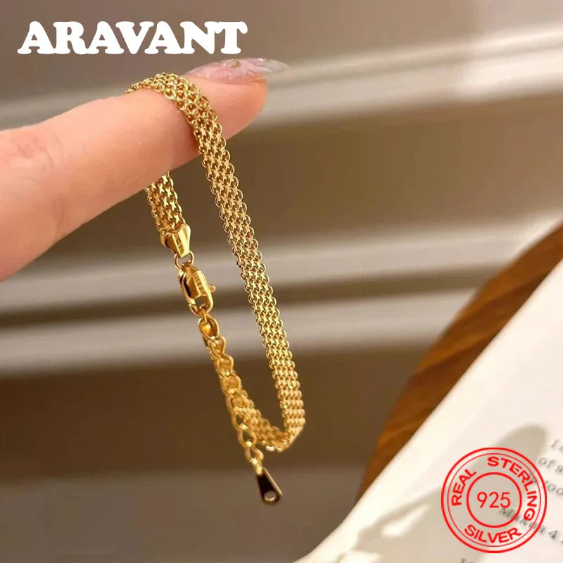 Aravant 925 Silver 18K Gold Watch Strap Bracelet Chain For Women Girls Fashion Jewelry