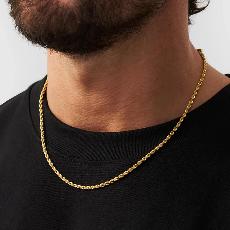 Waterproof Classic 18K Gold Plated Stainless Steel 3mm Rope Chain For Men Women Jewelry Accessories