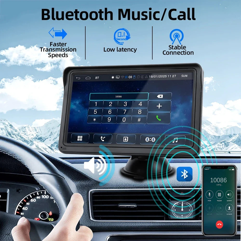 7 Inch Wireless CarPlay Screen – Portable Touch Display for Apple CarPlay and Android Auto