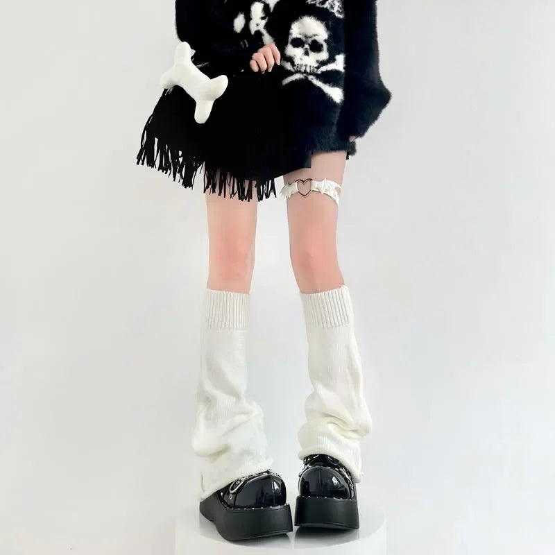 Y2K Punk Knitted Leg Warmers Black White Heart Star Argyle Style - Image 16
