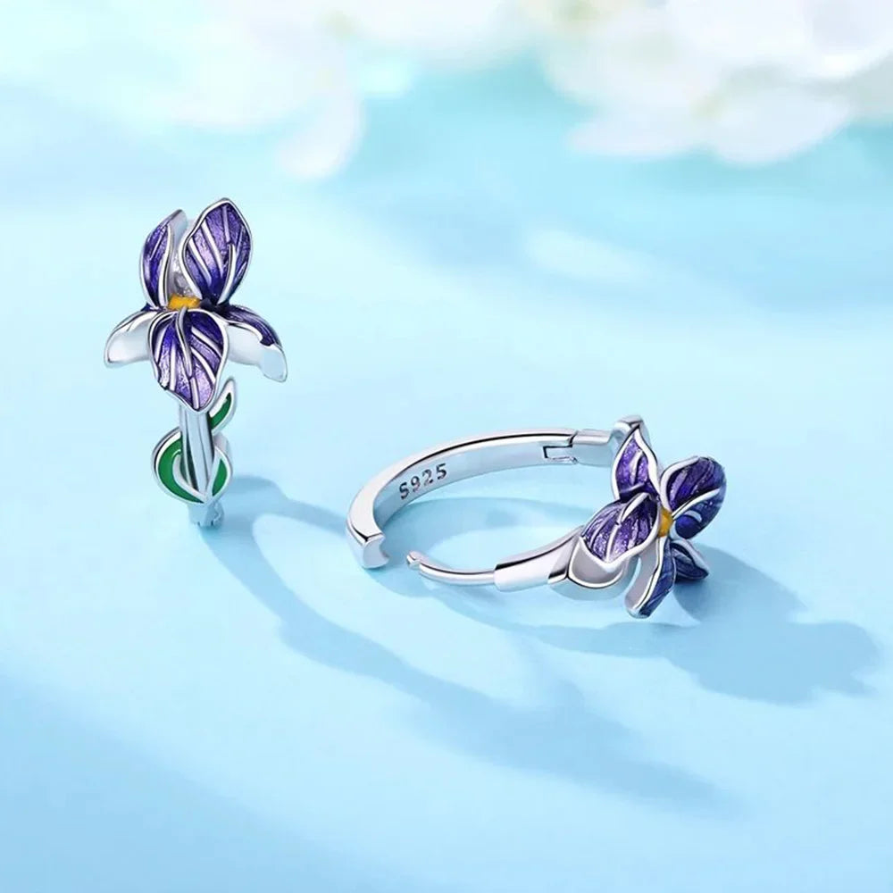 925 Sterling Silver Purple Flowers Series Earring Jewelry Versatile Hoop Earrings For Women Jewelry Fine Birthday Party Gifts