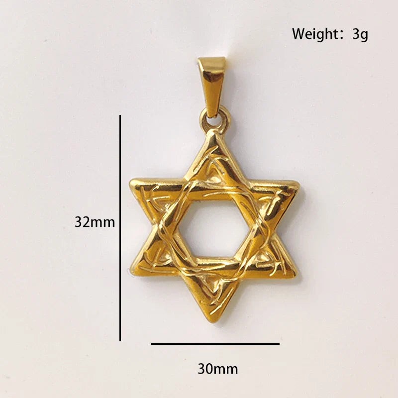 Stylish 18K Gold Plated Star of David Necklace in Stainless Steel - Religious Hexagram for Men & Women, Gift Option