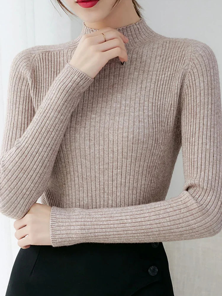 Women's Slim Fit Mock Neck Ribbed Long Sleeve Pullover Sweater - Image 13