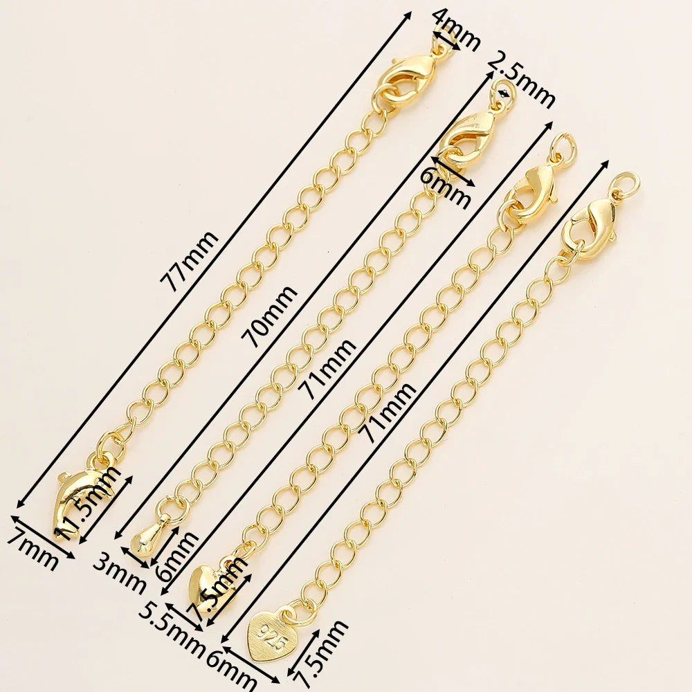 5/10pcs/Pack 14/18K Gold Color Plated Brass Various Extension Chain With Lobster Clasps for DIY Necklace Jewelry Making Findings