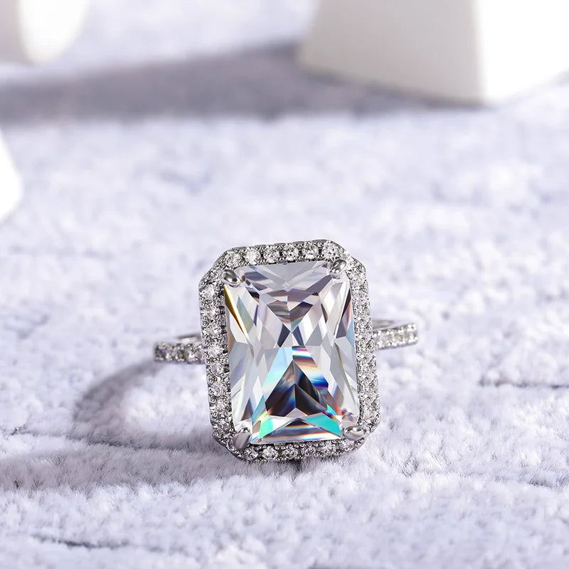 925 Sterling Silver Gorgeous Bridal Wedding Ring for Women Big Stone Crystal Square AAA Cubic Zirconia Elegant Statement Jewelry