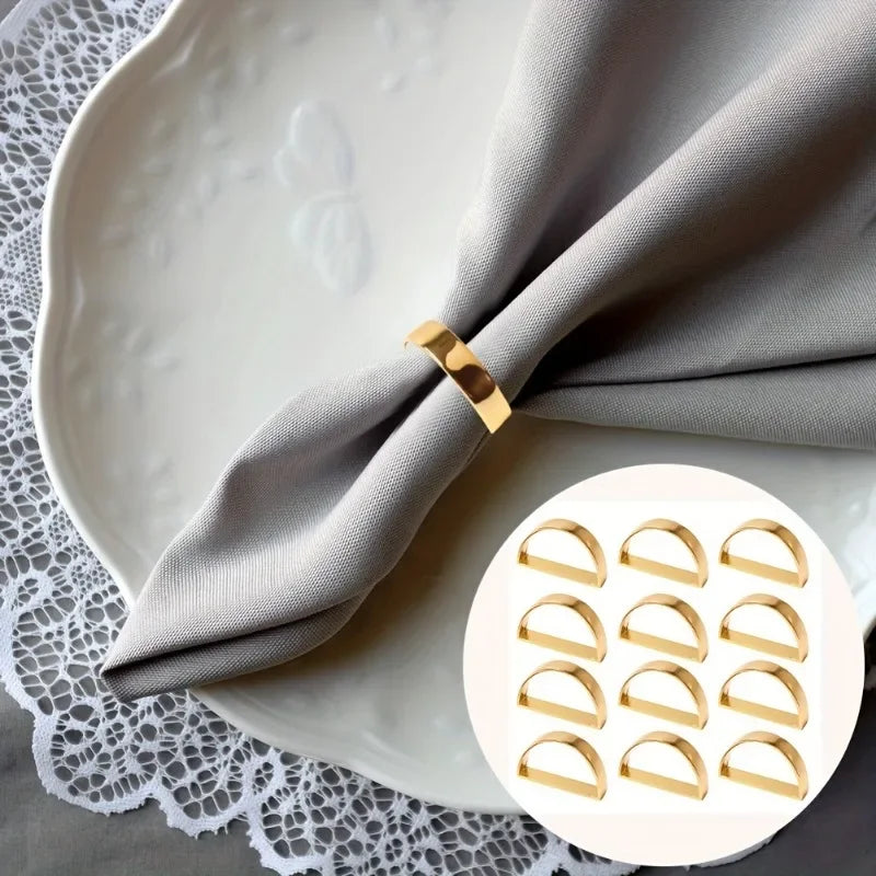 12pcs gold napkin rings, solid color napkin buckle, cast iron polished metal ring, table decoration