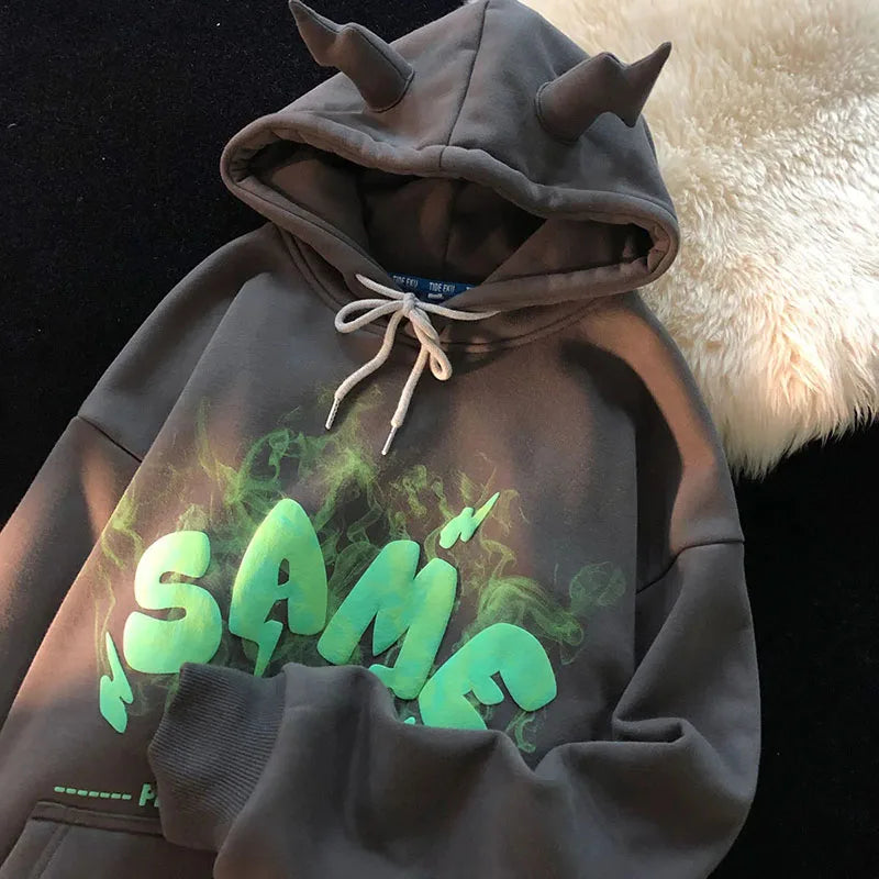 Women's Vintage Gothic Letter Print Oversized Hoodie