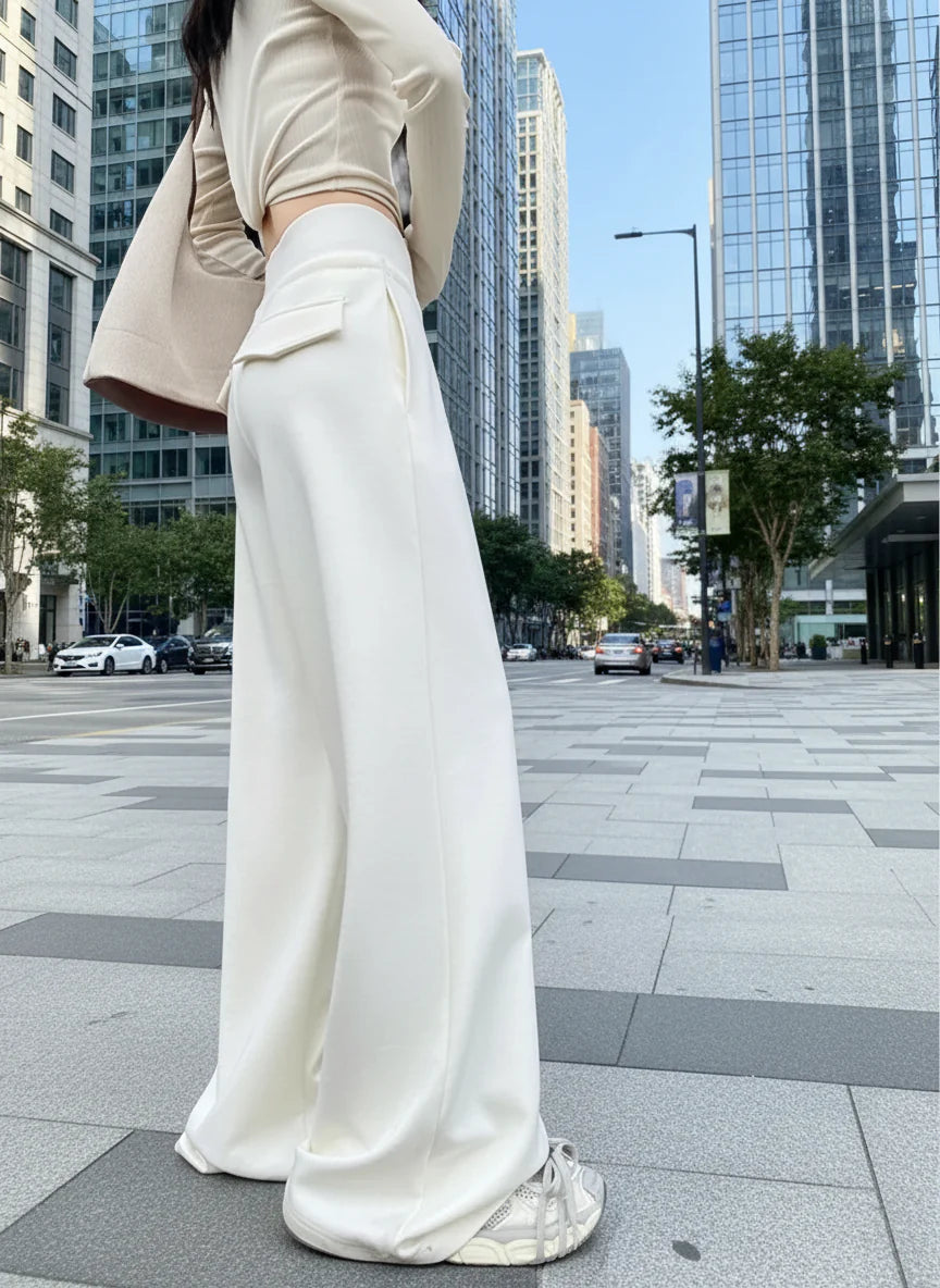 Women's Relaxed Fit Gray High-Waist Wide-Leg Pants