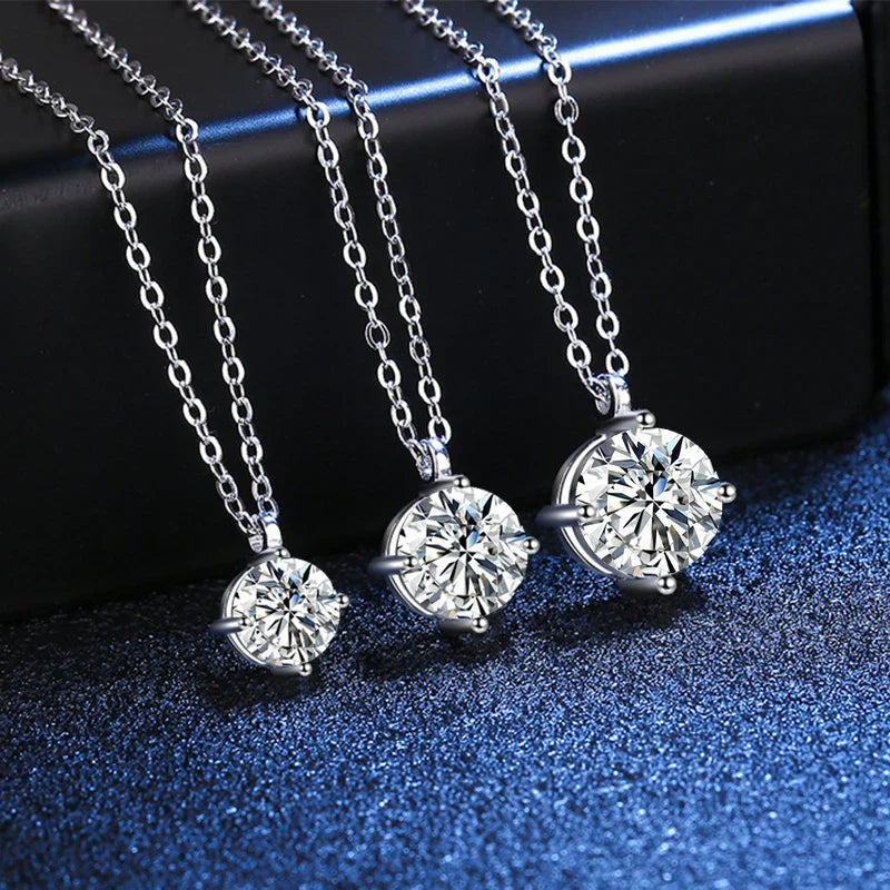 NeeTim 1ct 2ct 3ct D VVS1 Moissanite Necklace for Women Sterling Silver 925 with White Gold Plated Lab Diamond Sparkling Pendant