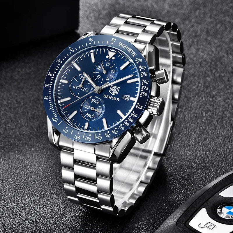 Men Watch BENYAR Top Brand Luxury Full Steel Business Quartz Watch Men Casual Waterproof Sports Watches Clock Relogio Masculino