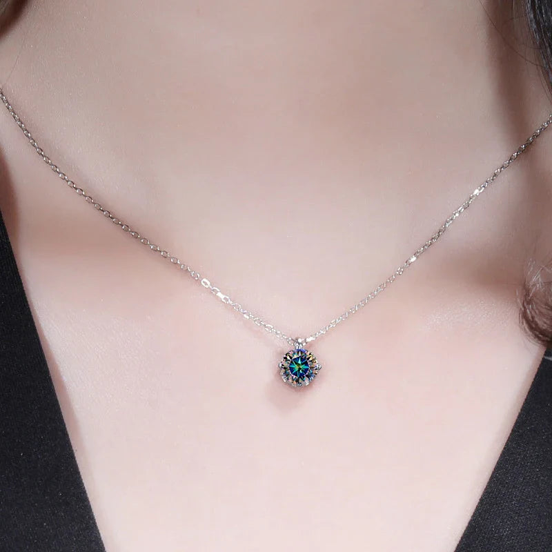 NeeTim 1CT 2CT Real Moissanite Pendant Necklace For Women Top Quality 925 Sterling Silver Wedding Party Bridal Luxury Jewelry