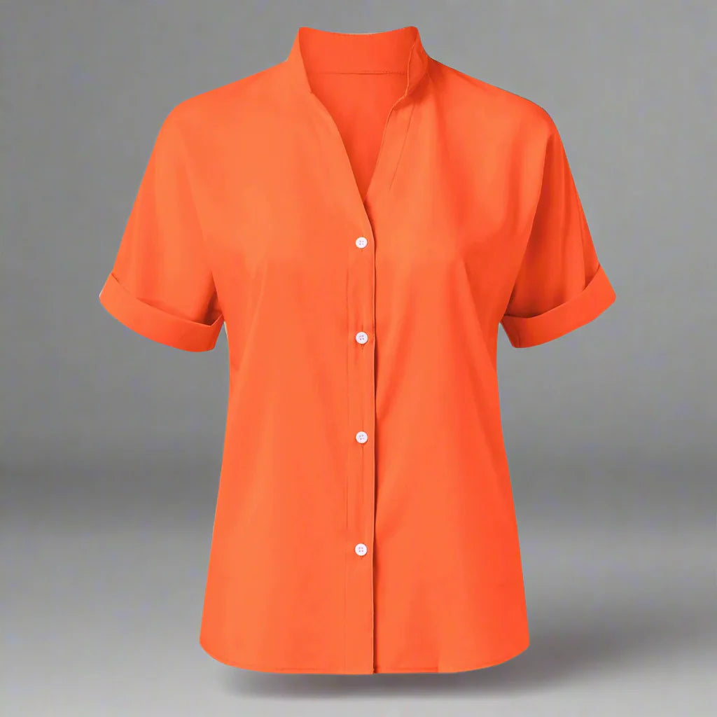 Women's Satin V-Neck Short Sleeve Blouse Elegant Casual Shirt - Image 7