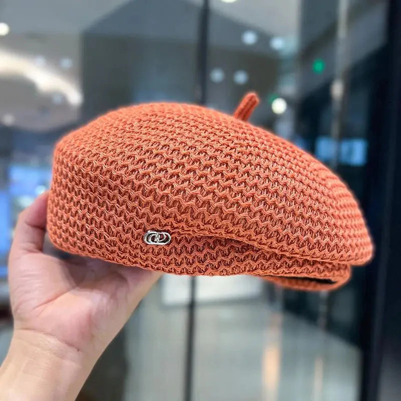Women’s Pleated Paper Straw Beret Lightweight Summer Hat