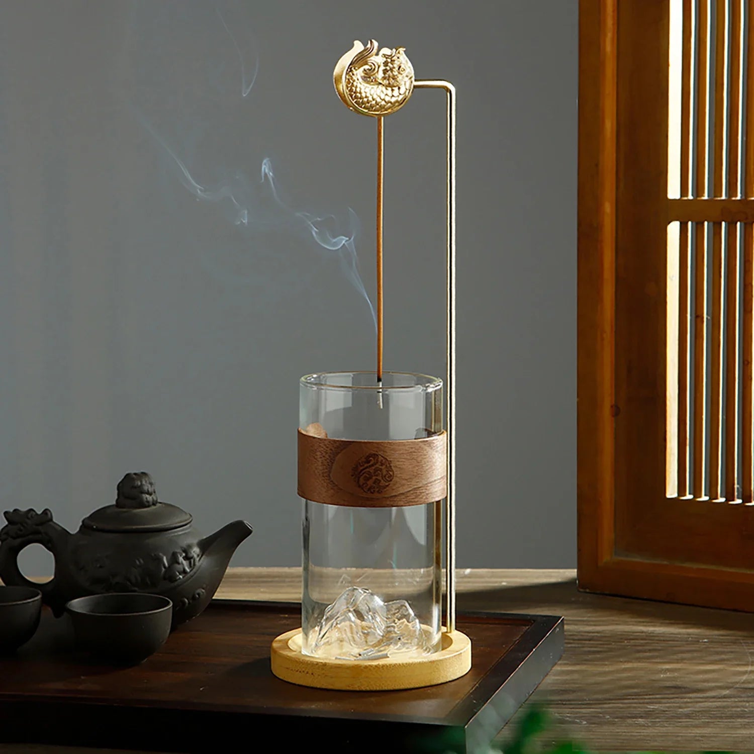 Glass Mountain Incense Holder Anti-Ash Incense Burner with Koi Clip Incense Stick Holder with Ash catcher for Yoga Meditation