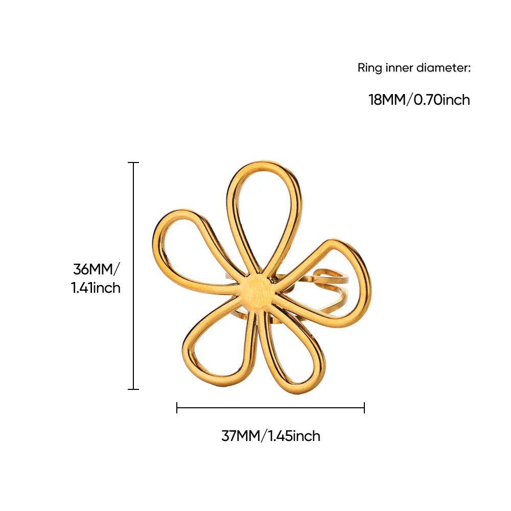 Stainless Steel Hollow Flower Open Rings for Women Trendy Aesthetic Wedding Couple Ring Femme Jewelry Accessories Gift anillos