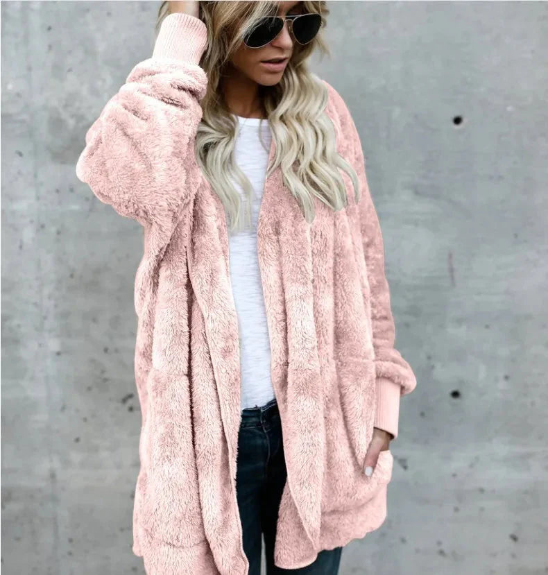 Women's Plush Double Fleece Hooded Cardigan Jacket Oversized
