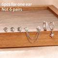 6PCS Fashion Cute Zircon Flower Ear Stud For Women Fashion 18K Gold Plated Star Ear Stud Earring Piercing Girl Set Jewelry Gift