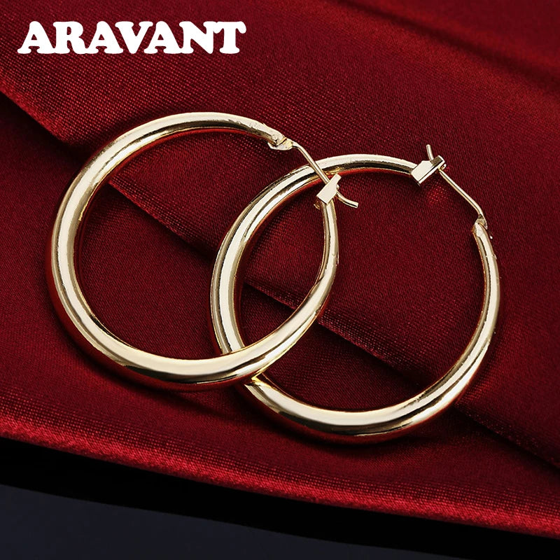 Aravant 925 Silver 35mm Rose Gold Hoop Earrings For Women Girls Fashion Jewelry