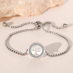 DOTIFI Stainless Steel Bracelets Exquisite Tree of Life Crystal Pendant Chain Trendy Bracelet For Women Jewelry Non-fading