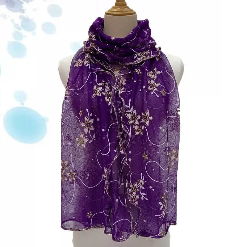 Lace Scarf Lightweight  Elegant  Print Silk Neckerchief Shawl Wraps