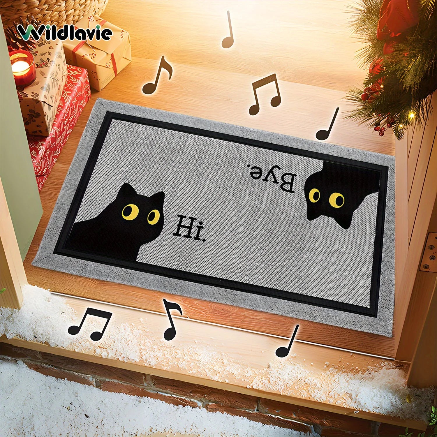 VIKAMA Welcome Mat Gray Outdoor Carpet Black Cat Carpet Crystal Velvet Non-Slip Mat Rug For Bedroom Living Room Carpet