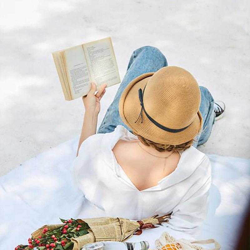 Women's Foldable Wide Brim Straw Hat Vintage Sun Hat for Travel