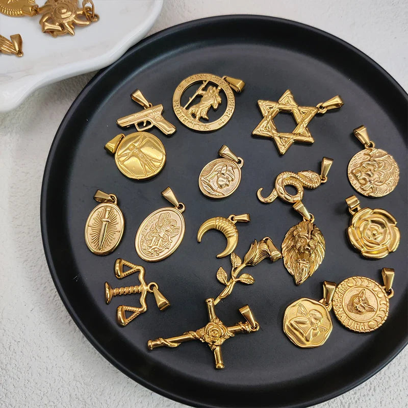 Trendy Rose Cross Design 18K Gold Plated Stainless Steel Pendants For Woman Man