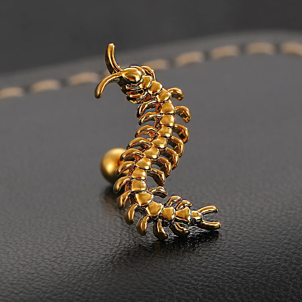 A Personalized Stainless Steel Centipede Earring, Trendy Men's and Women's Hip-hop Rock Avant-garde Jewelry Ear Studs