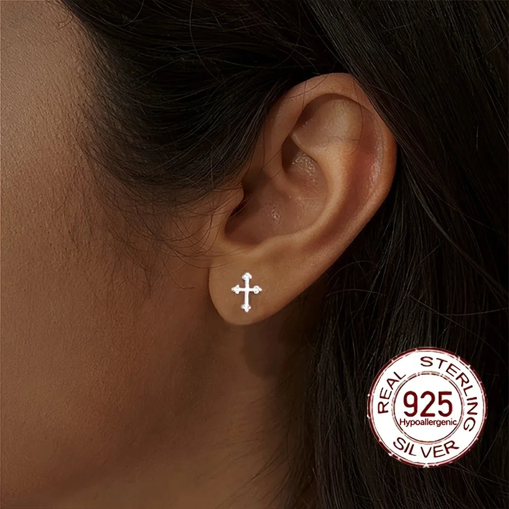 New S925 Sterling Silver Cross Earrings Fashionable Minimalist Design Hypoallergenic for Daily Wear Vacation Valentine's Day