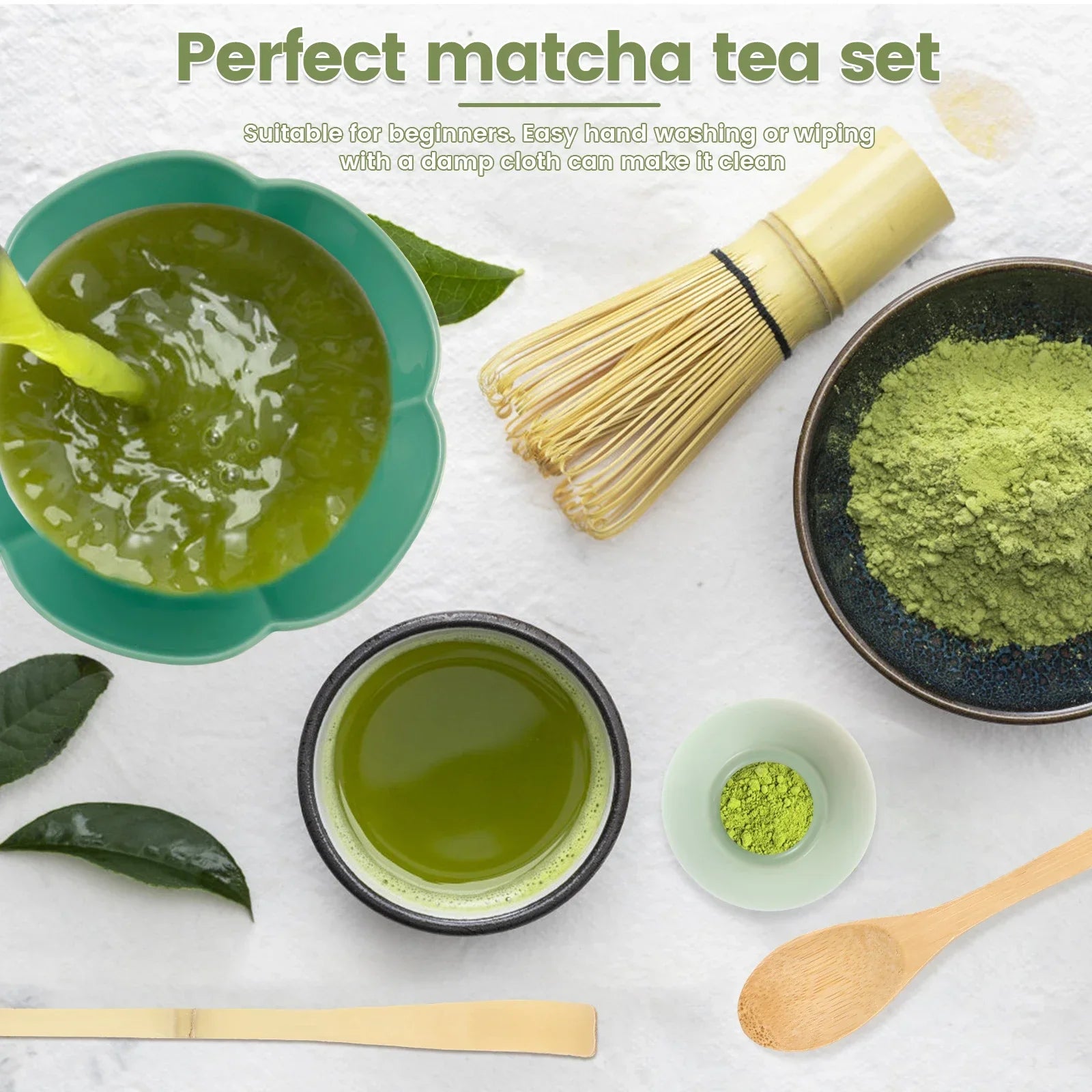 5Pcs Japanese Matcha Whisk Set Bamboo Matcha Whisk Traditional Tea Scoop Deep Scoop Stainless Steel Tea Strainer for Tea Lovers