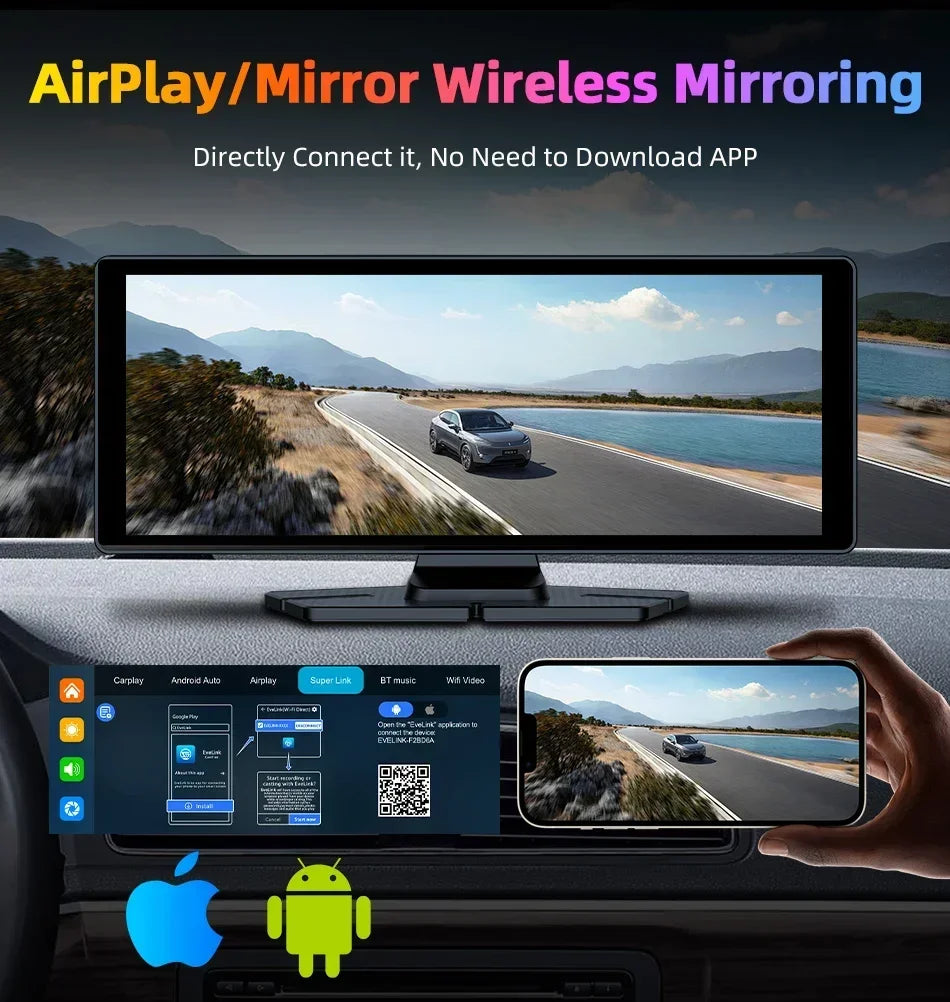 10.26" Portable CarPlay Screen – Wireless Car Stereo Touch Display