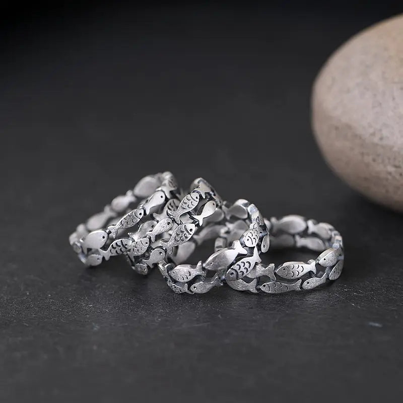 925 Sterling Silver Bilayer Fish Adjustable Rings For Women Engagement Wedding Luxury Quality Aesthetic Jewelry Jewellery