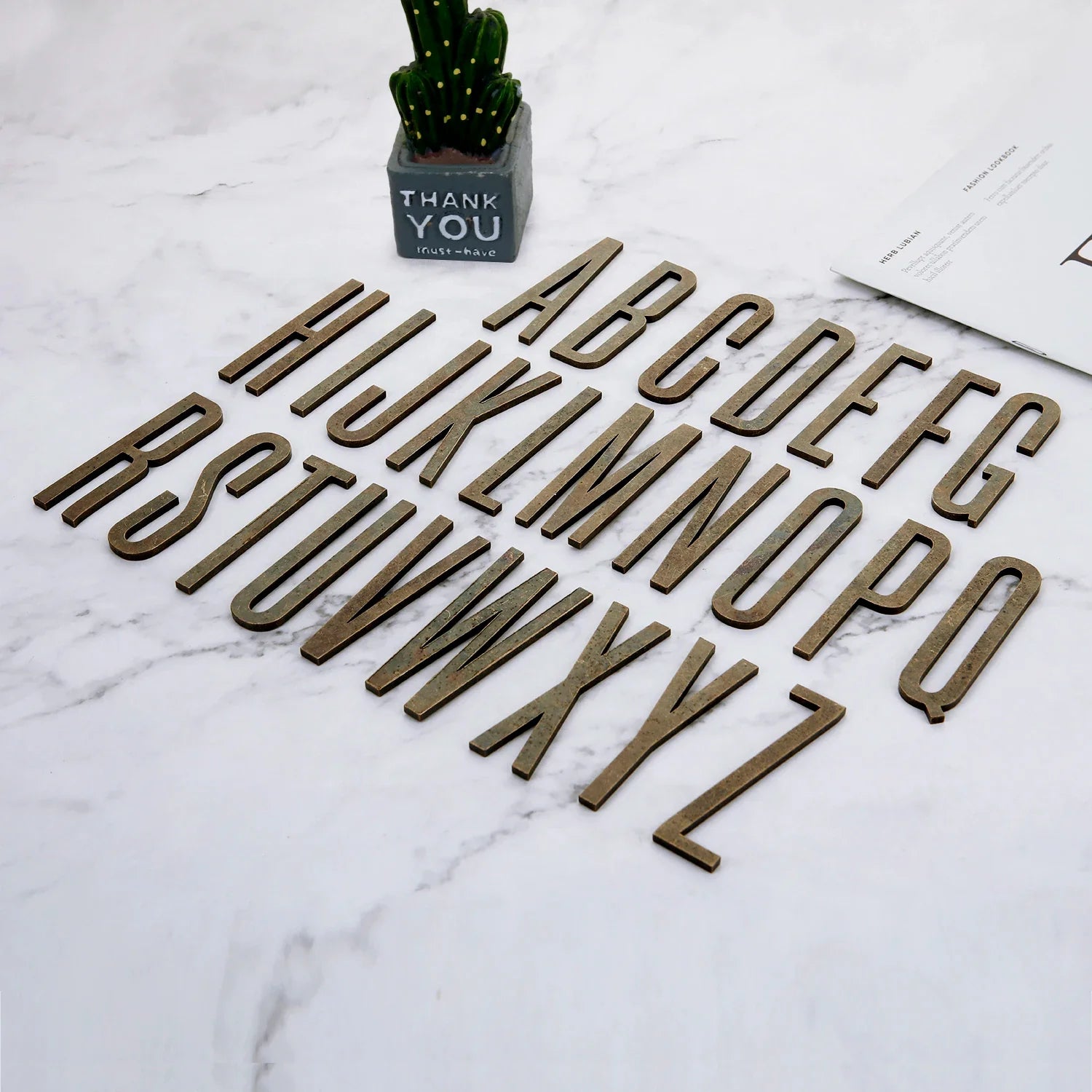 Bronze Self Adhesive House Number Metal English Alphabet Letters for Apartment Room Door Plate Table Mailbox Number Stickers 7cm