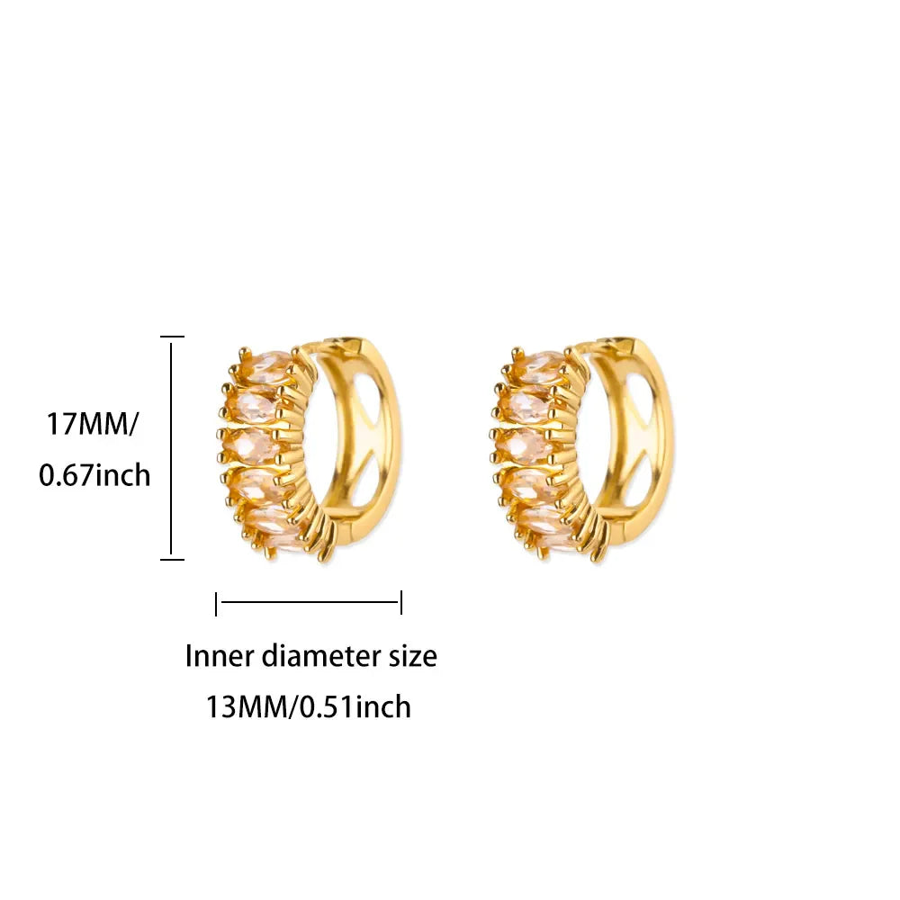 Zircon Hoop Earrings For Women Stainless Steel Gold Color Piercing Earring 2025 New Trend Fashion Wedding Couple Jewelry Gift