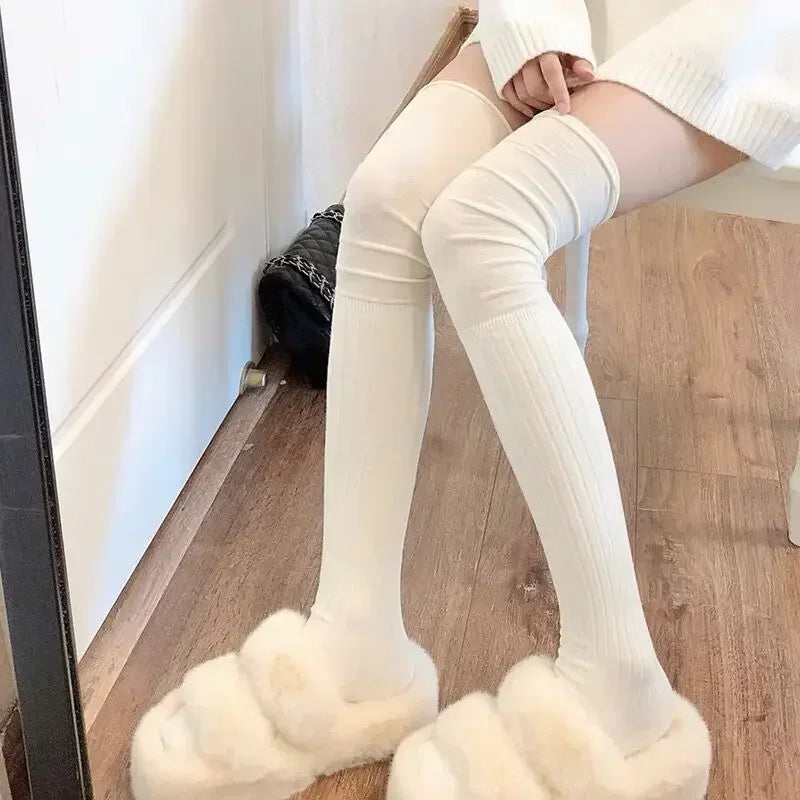 Stylish Ribbed Knee High Socks for Women - Polyester Cotton - Image 2