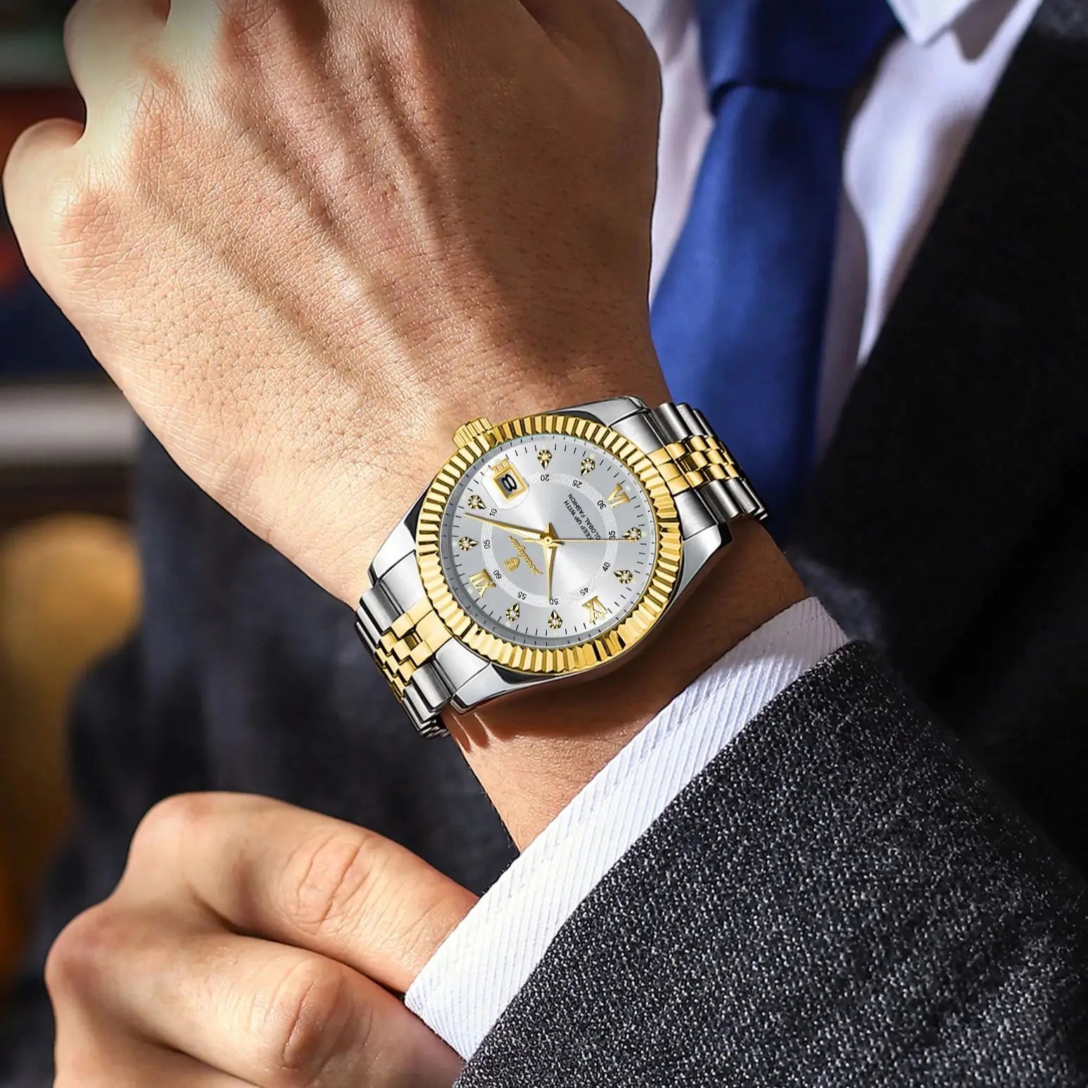 POEDAGAR Classic Luxury Men's Quartz Watches Stainless Steel Date Man Watch Waterproof Luminous Fashion Business Male Wristwatch