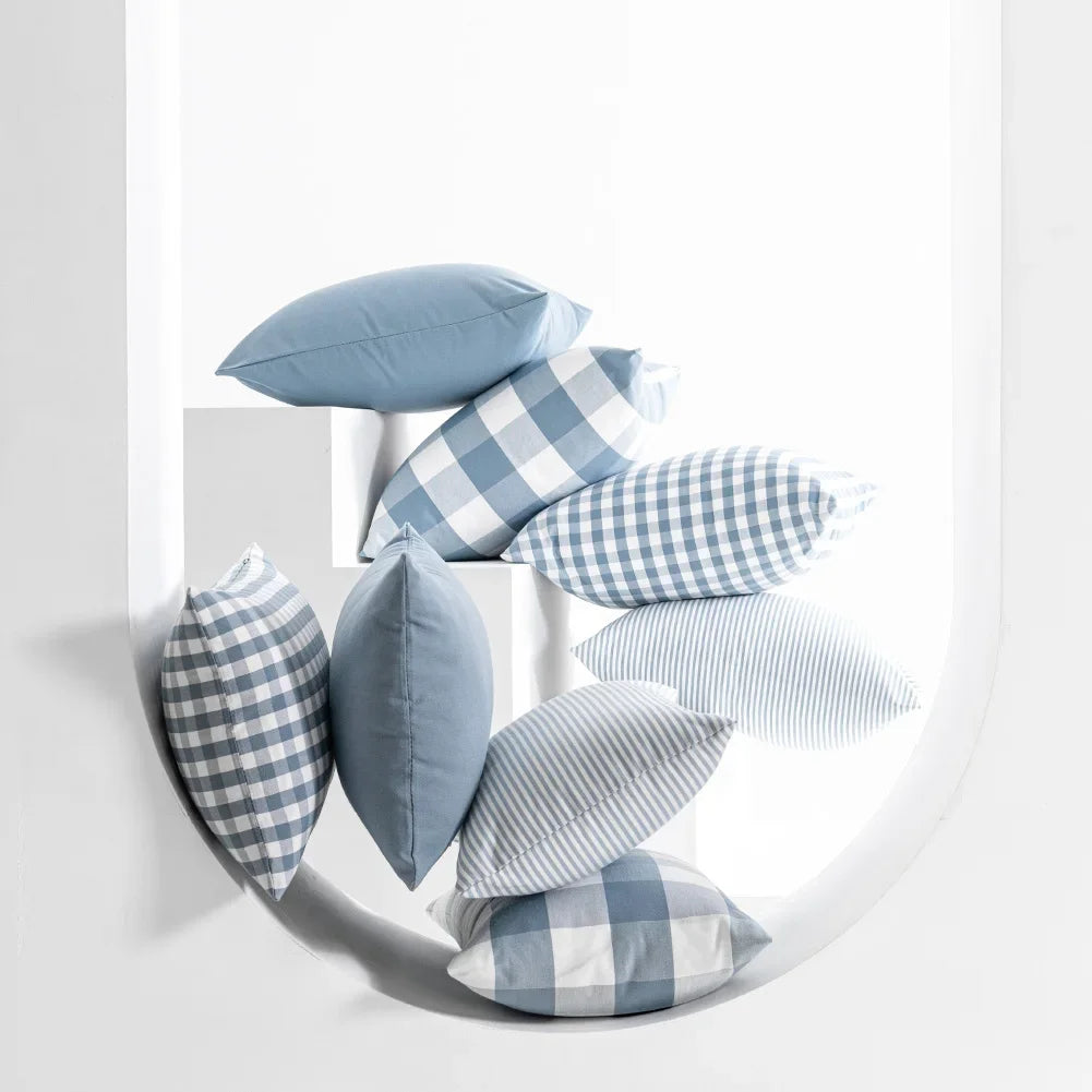 VIKAMA 1pc Light Blue Baby Pillow Cover, Plaid Home Decor, Sofa Cushion Cover Suitable for Sofa and Interior Home Decoration